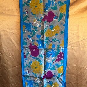 Vintage Albert Nipon Floral Multi-Color Silk Scarf with Blue Border